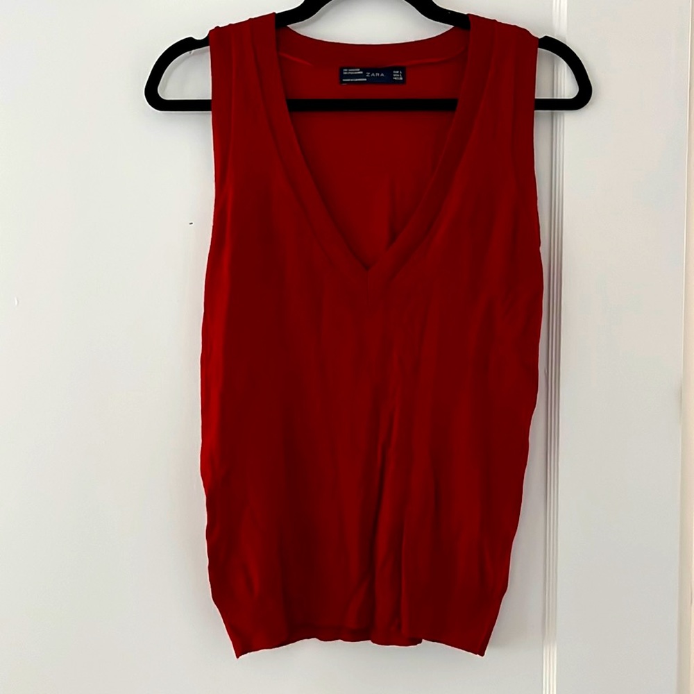 Red, v-neck tank top from Zara